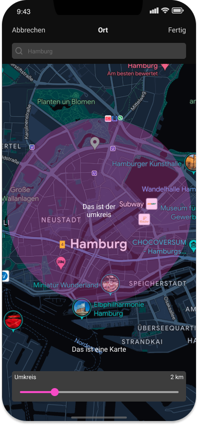 Kartenansicht des Event-App-Konzepts